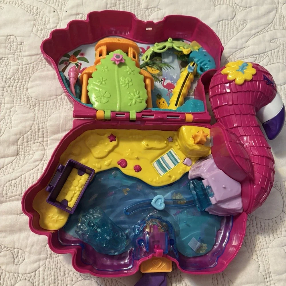 Poly Pocket 2021‎ Pink Flamingo Case/Purse Handles Missing Wing Incomplete Set